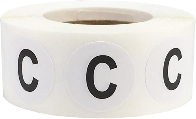 Encased Letter C Inventory Labels .75 Round 500 Adhesive Stickers