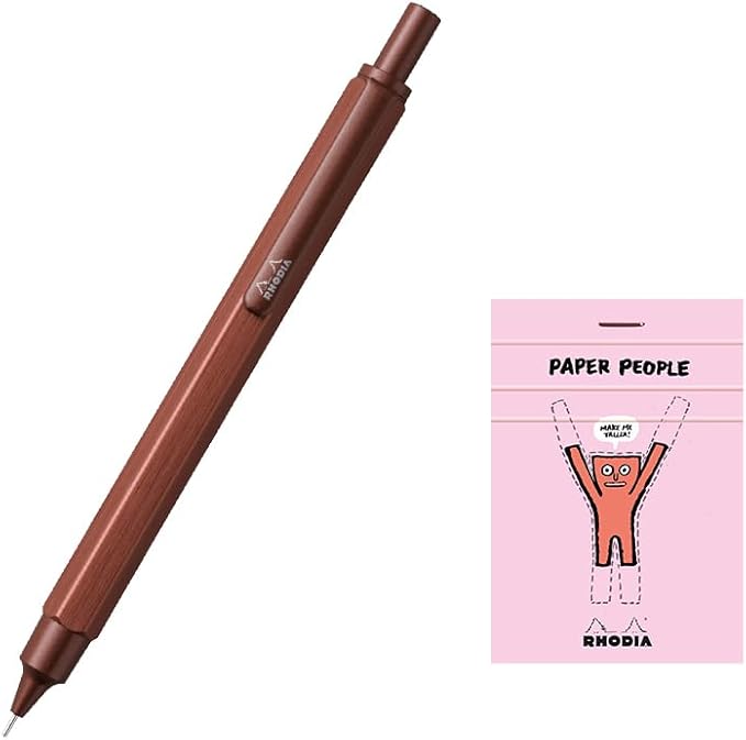 Rodia Mechanical Pencil Script 0.7mm Hexagonal Axis Aluminum Body Hairline Processing Mechanical Pencil Maroon Brown RHODIA No.11 with Block Rodia cf9347jjset