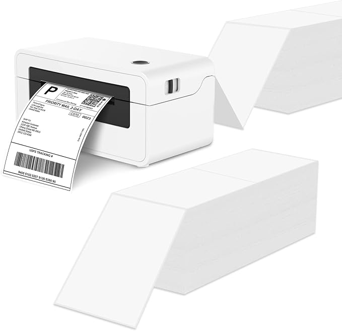 RyhamPaper 4 x 6 Fanfold Label Direct Thermal Labels - White Shipping Mailing Postage Labels Perforated Permanent Adhesive 2000 Labels Per Stack (2 Stacks - 4000 Labels)