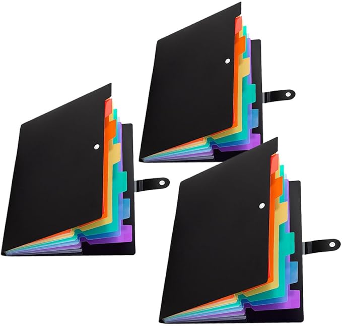 3pcs Expanding File Folder Organizer Set A4 Multi-Layer Portable Accordion Document Organizer with 7 Colored Insert Pockets for Office and School Filing