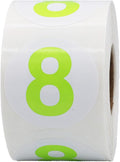 Hot Green Number 8 Circle Stickers 1.5 Inch Round Adhesive Labels 500 Stickers Per Roll for Inventory Organization Retail Classroom and More – Made in The USA