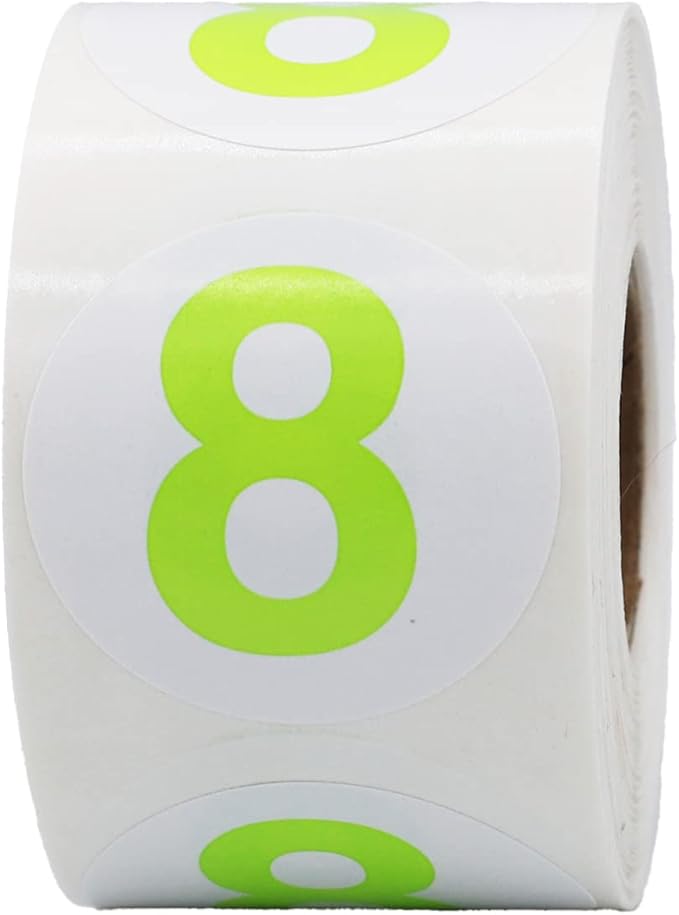 Hot Green Number 8 Circle Stickers 1.5 Inch Round Adhesive Labels 500 Stickers Per Roll for Inventory Organization Retail Classroom and More – Made in The USA