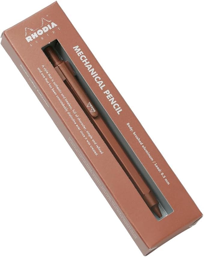 Rodia Mechanical Pencil Script 0.7mm Hexagonal Axis Aluminum Body Hairline Processing Mechanical Pencil Maroon Brown RHODIA No.11 with Block Rodia cf9347jjset