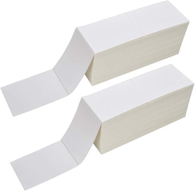 RyhamPaper 4 x 6 Fanfold Label Direct Thermal Labels - White Shipping Mailing Postage Labels Perforated Permanent Adhesive 2000 Labels Per Stack (2 Stacks - 4000 Labels)