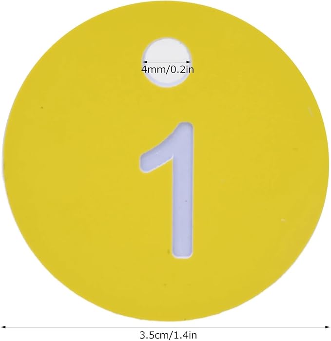 Round Plastic Engraved Number Discs Key Tags 1-100 Pack of 100 White and Yellow