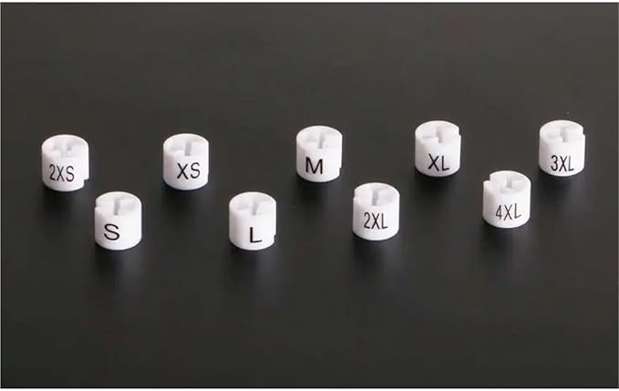 Hanger Size Markers 1000 PCS 2XS-8XL Plastic Round Shaped Hanger Size Markers with Printing Sizes Colors Assorted XS/S/M/L/XL/XXL Divider Accessories for DIY Snap Labels(WhiteMix)