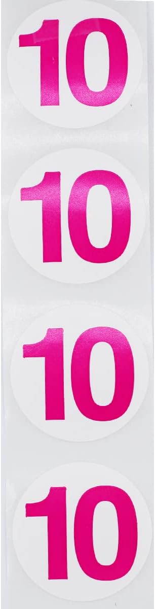 Hot Pink Number 10 Circle Stickers 1.5 Inches Round 500 Labels on a Roll for Inventory Organization Storage Bins Classrooms and Retail Use Made in The USA