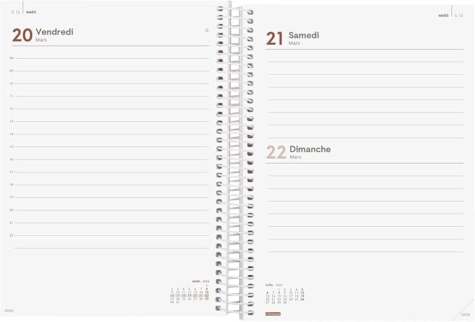 Finocam Spiral Calendar 2026 Day to a Page | January - December (12 Months) | 2026 Year Planner with Elastic Band | Polypropylene Cover Spiral Binding Design Collection - Now - French