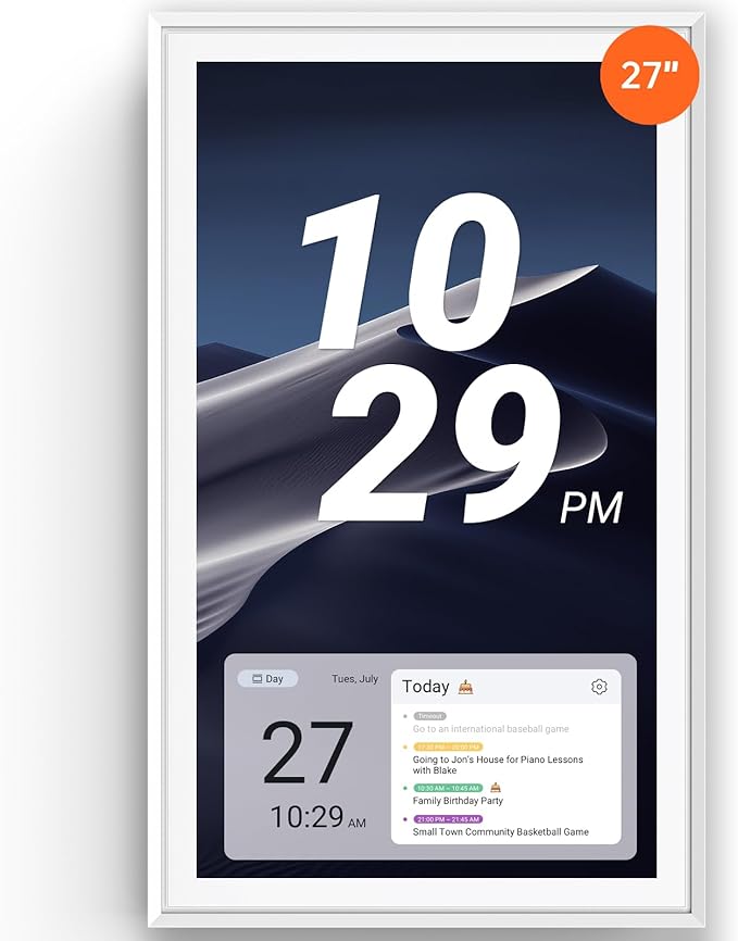 ApoloSign 27 Digital Calendar: Dual Mode Calendar with Google Play &amp Multi-calendar Sync Electronic Planner &amp Chore Chart Smart Touchscreen Interactive Display for Family Schedules (White