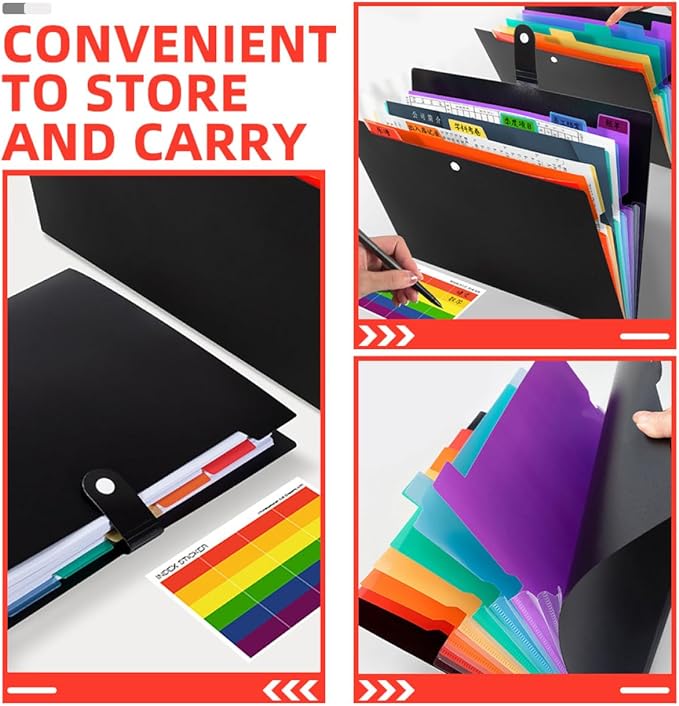 Operitacx 3 Pcs Expanding A4 File Folder Organizer Set with 7 Colored Insert Pockets Accordion Document Storage Folder for Office and School Filing