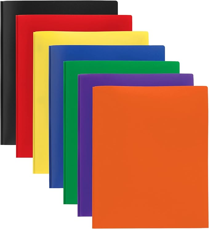 Office Depot® Brand 2-Pocket School-Grade Poly Folders with Prongs 8-1/2 x 11 Assorted Colors Pack of 48