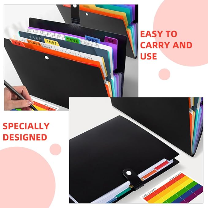 3pcs Expanding File Folder Organizer Set A4 Multi-Layer Portable Accordion Document Organizer with 7 Colored Insert Pockets for Office and School Filing