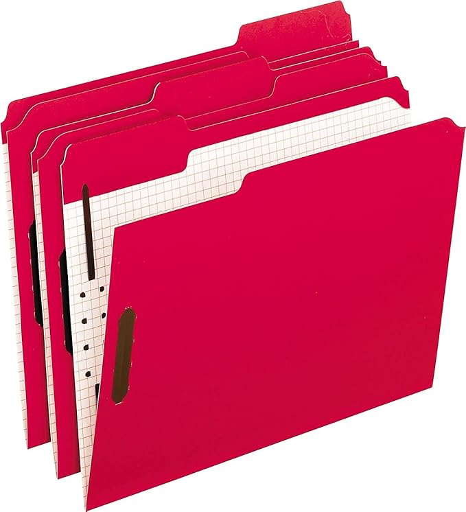 Pendaflex Folders with Embossed Fasteners 1/3 Cut Top Tab Letter Red 50 Per Box(21319)