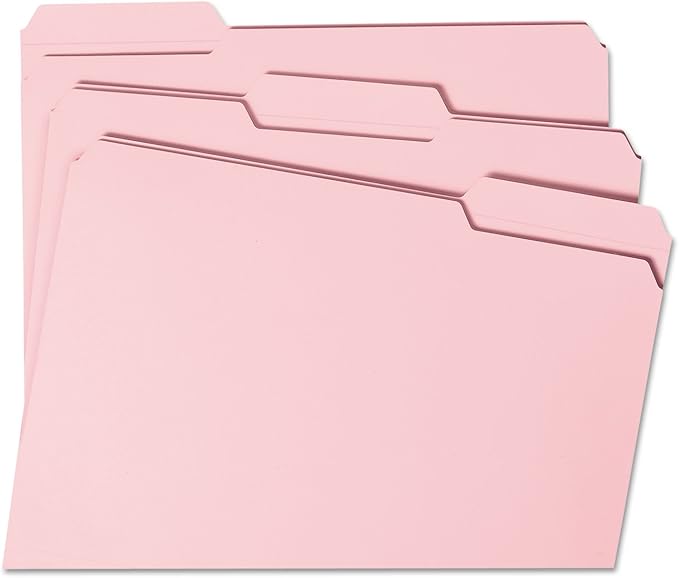 File Folders 1/3 Cut Reinforced Top Tab Letter Pink 100/Box