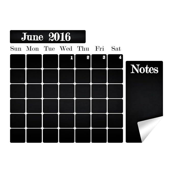 Chalkboard Wall Planner Blackboard Kitchen Sticker - Black Board Weekly Calendar Chalk Decal Monthly Week Day Meal Memo Menu Daily Organiser 110 x 83