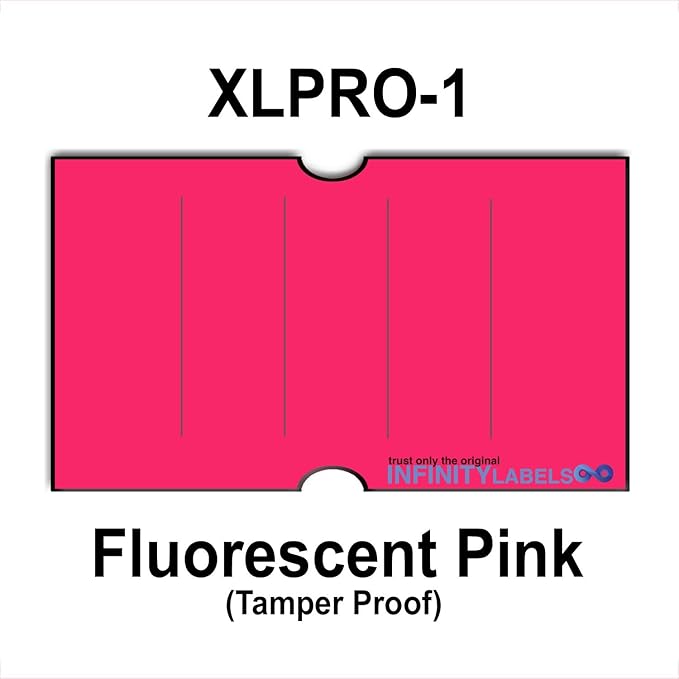 240000 XLPro 2112 Compatible Fluorescent Pink General Purpose Labels for XLPRO-1 (1) Price Guns. Full Case. Ink Rollers not Included. with Security Cuts.