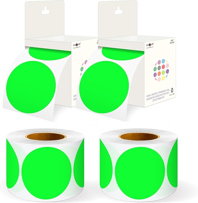 PARLAIM 3 Diameter Round Fluorescent Green Color Coding Sticker 4 Rolls 2000PCS Circle Dot LabelPermanent for Inventory Box Labeling