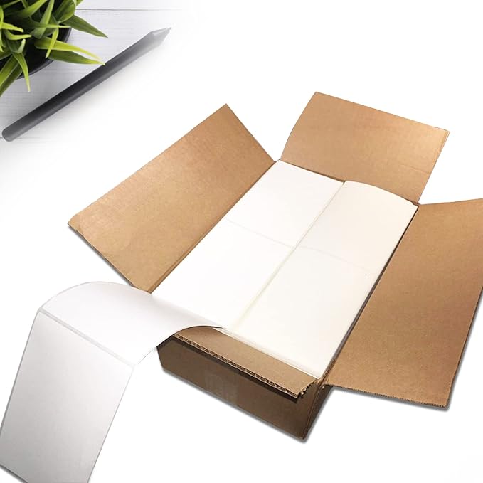 RyhamPaper 4 x 6 Fanfold Label Direct Thermal Labels - White Shipping Mailing Postage Labels Perforated Permanent Adhesive 2000 Labels Per Stack (2 Stacks - 4000 Labels)
