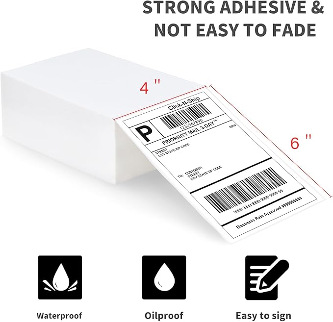 L LIKED 1000 4x6 Thermal Shipping Labels Fanfold Direct Thermal Printer Labels Compatible with Zebra Rollo - Perforated Strong Adhesive
