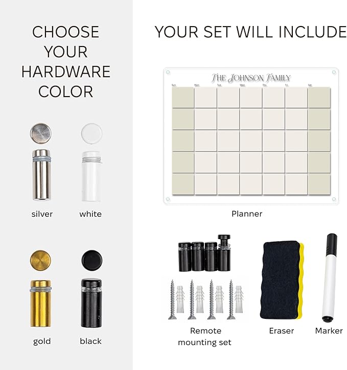 ENJOY THE WOOD Acrylic Dry Erase Calendar for Wall - Personalizable Dry Erase Planner for Home &amp Office - Family Calendar Board with Weekly Daily &amp Habit Tracker Designs (Weekly Planner Desig