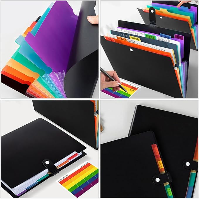 Operitacx 3 Pcs Expanding A4 File Folder Organizer Set with 7 Colored Insert Pockets Accordion Document Storage Folder for Office and School Filing