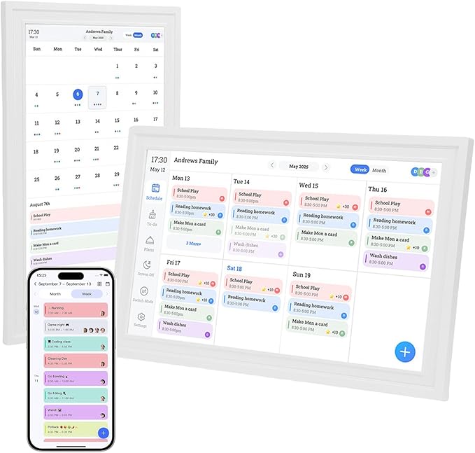 Bewinner 15.6 Inch Wall Planner Digital Calendar &amp Chore Chart Wall Calendars with APP Smart Touchscreen Interactive Display for Family Schedules Electronic Picture Frame Share (US Plug 100-240
