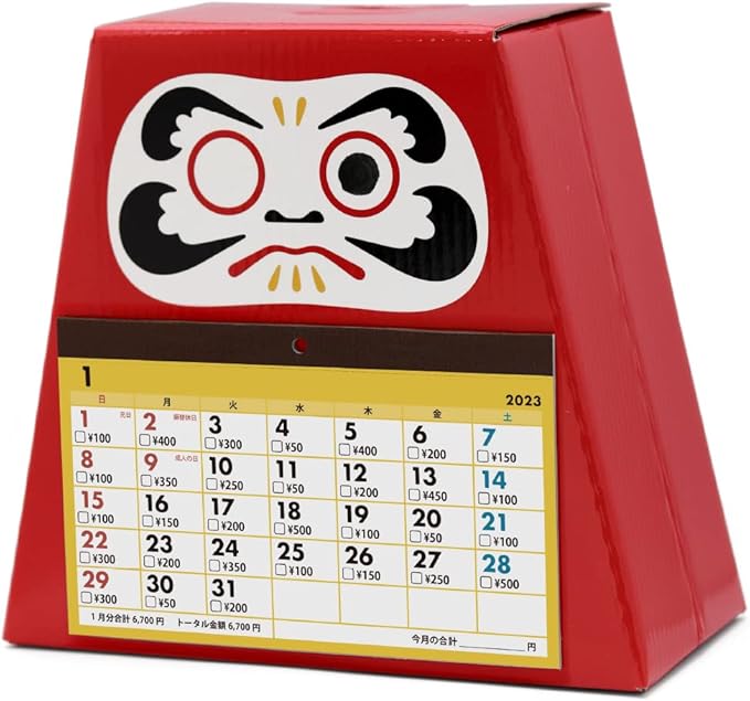アルタ(Artha) Alta CAL23006 Daruma Savings Calendar 2023 Save 80000 Yen H 6.5 x W 7.1 x D 3.3 inches (16.5 x 18 x 8.5 cm) Red