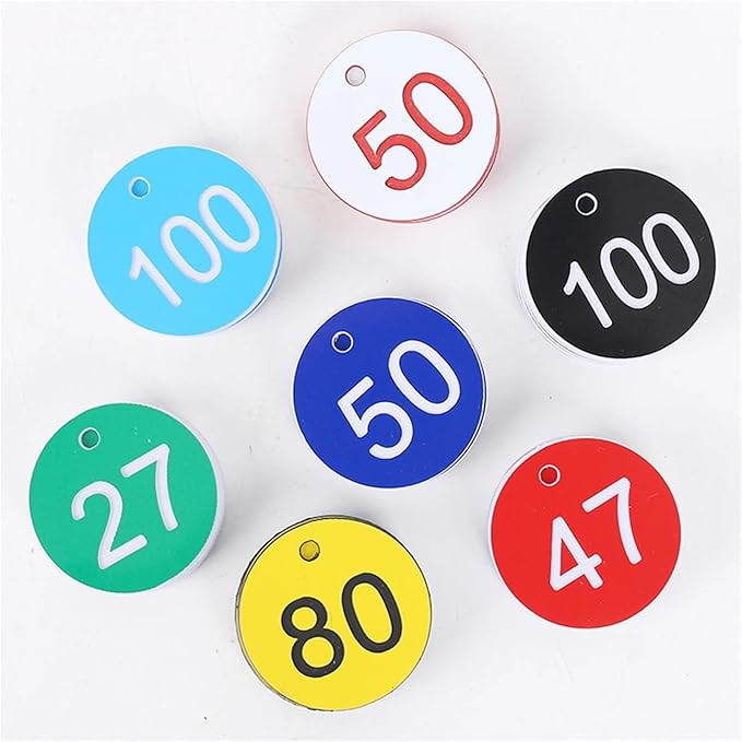 Round Plastic Engraved Number Discs Key Tags Beehive Multicolor 3.5cm Diameter Pack of 100 1 to Sequential