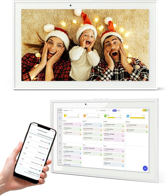 10.1 Digital Calendar Wall Touch Screen No Subscription Wall Mountable/Desk Digital Picture Frame Meal Planner &amp Chore Chart IPS Smart Electronic Family Organizer (White)