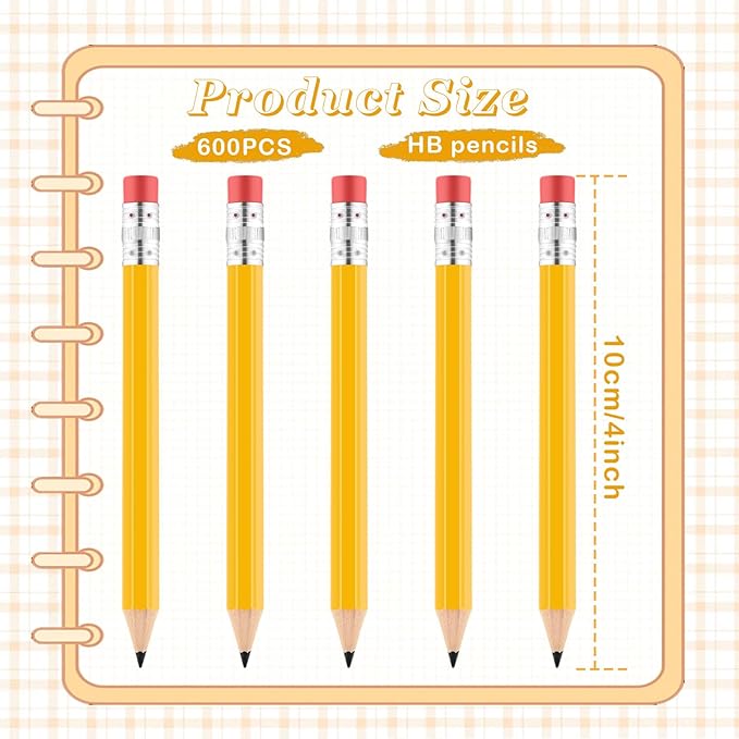 Chivao 600 Pieces Golf Mini Pencils Bulk with Eraser Shoebox Size #2 HB Golf Short Pre Sharpened Pencils for Operation Christmas School Donation Party Favors Office Supplies 4 Inch(Yellow)