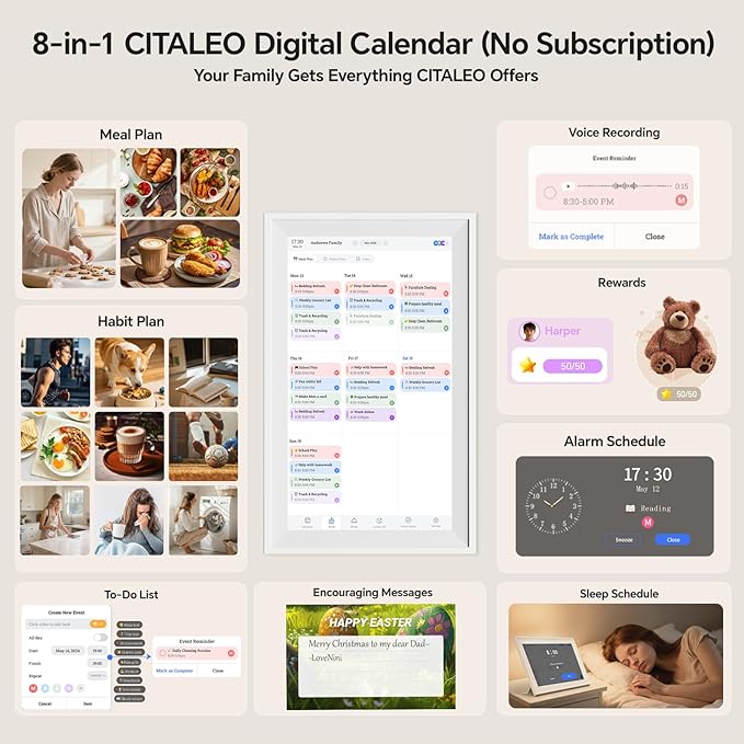Digital Calendar 15.6-Inch Smart Calendar For Wall With WiFi Chore Chart/Meal Planner AI Repair &amp Voice Control Wall Planner Touchscreen Display for Family Schedules No subscription fees