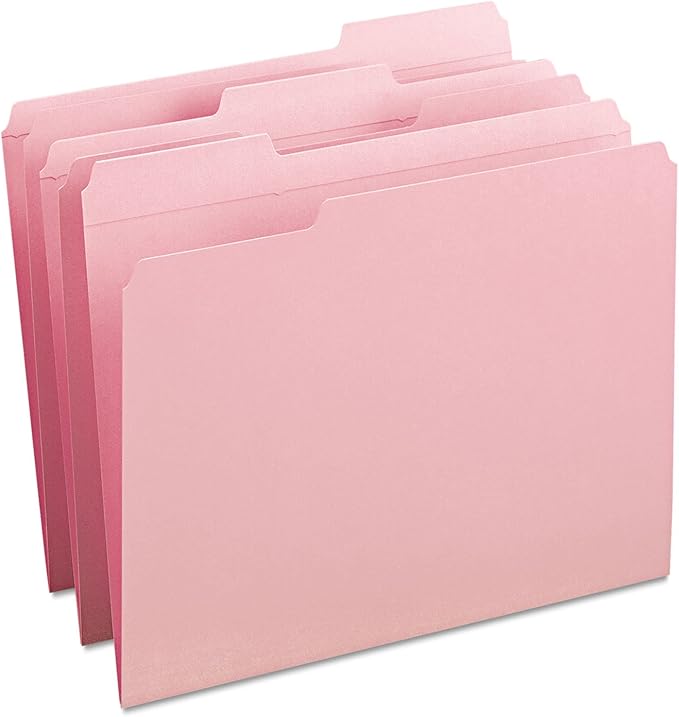 File Folders 1/3 Cut Reinforced Top Tab Letter Pink 100/Box