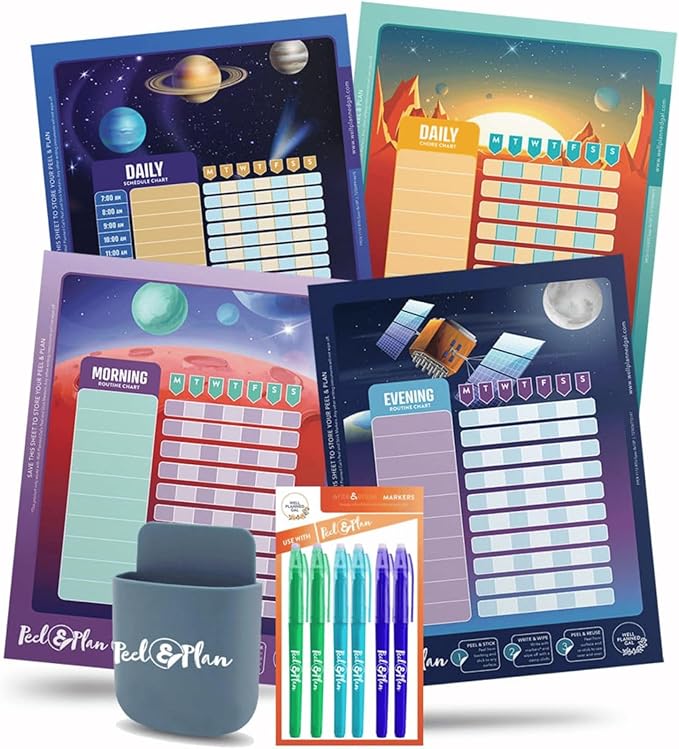 Chore Chart Bundle | Ages 11-12 | Garden or Space Theme | Chores Schedules and Routines | Includes Markers and Cup (Space)