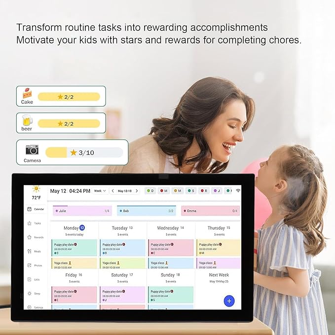 21.5 Inch Digital Calendar Electronic Chore Chart 1080P WIFI Interactive Touchscreen Smart Family Planner APP Control Digital Picture Frame Wall Mount/Desktop (Black)