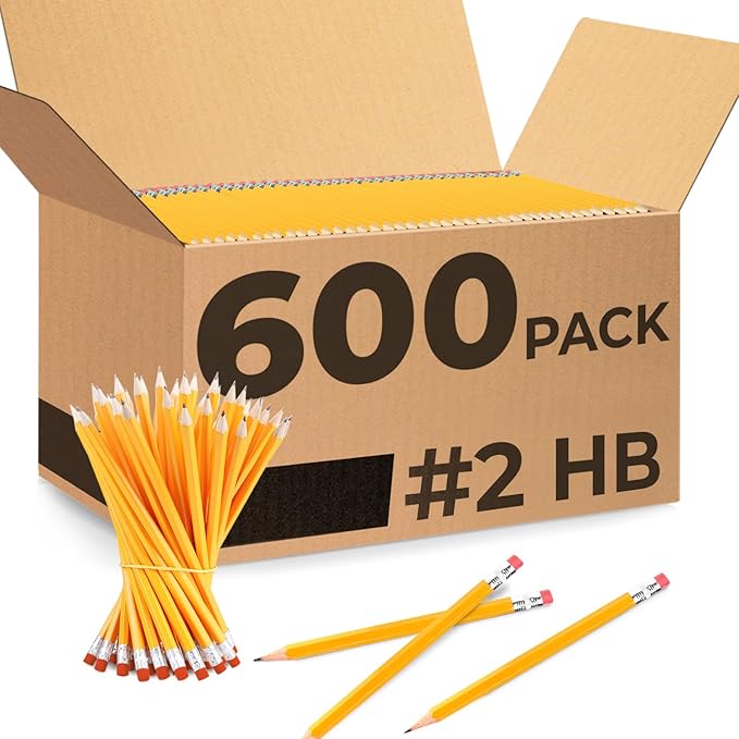 Rosmonde Pencils Bulk 600 Pack Pre Sharpened #2 Bulk Yellow Pencils Easy Hold Grip With Earsers On Top #2 HB Sharpened Bulk Supplies for School Districts Classrooms &amp Colleges