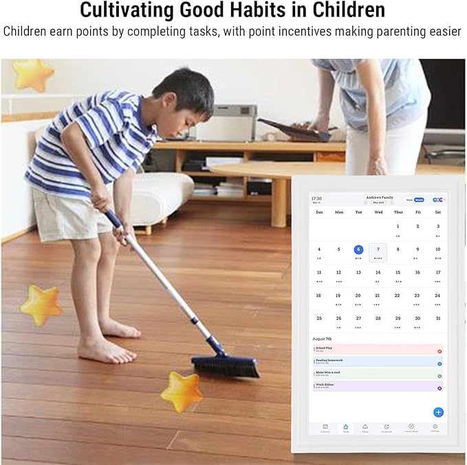 Bewinner 15.6 Inch Wall Planner Digital Calendar &amp Chore Chart Wall Calendars with APP Smart Touchscreen Interactive Display for Family Schedules Electronic Picture Frame Share (US Plug 100-240