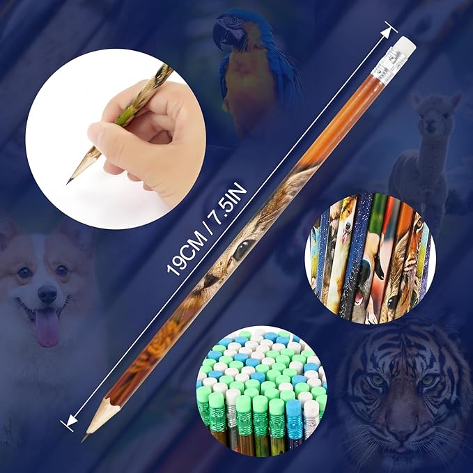 Kolewo4ever 200 Pieces Animal Pencils Galaxy Sky Pencils Alpaca Tiger Flamingo Natural Animal Pencils for Teachers Classrooms Reward Party Supplie SchoolLearning Activities (200)