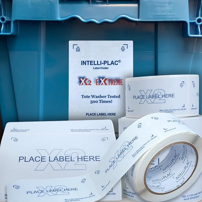 INTELLI-PLAC X2 Label Holder (1003x5) Permanent Label Holder Makes It Easy to Apply-Remove-Replace Your Labels On Bins Totes Containers. Prevent Sticky Residue &amp Messy Overlapping of Labels.