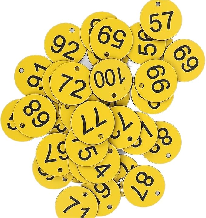 Round Plastic Engraved Number Discs Key Tags Pack of 100 Multicolor 3.5cm Diameter Numbers 1-100