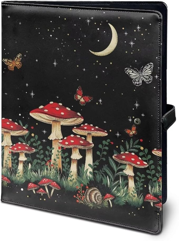 Mumeson Butterfly Mushroom PU Leather Button Office Folder File Folder for Document with Pocket Work Office OrganizerEasy Storage