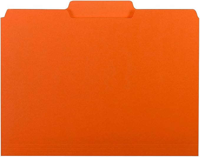 Smead Interior File Folder 1/3-Cut Tab Letter Size Orange 100 per Box Expandable File Folders for Filing Cabinet