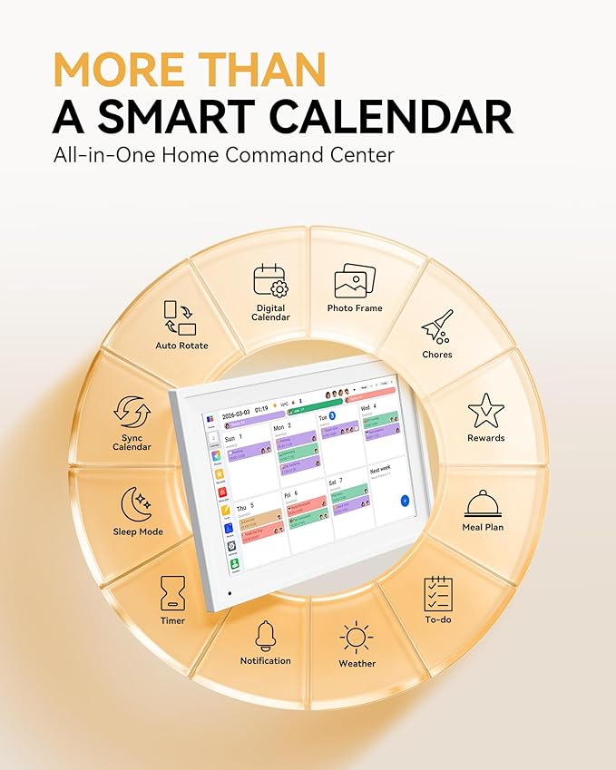 Yofidra 10 Digital Calendar Smart Electronic Calendar with Chore Photo Meal Reward to-do Chart for Family Schedule WiFi Interactive Touchscreen Display with Stand