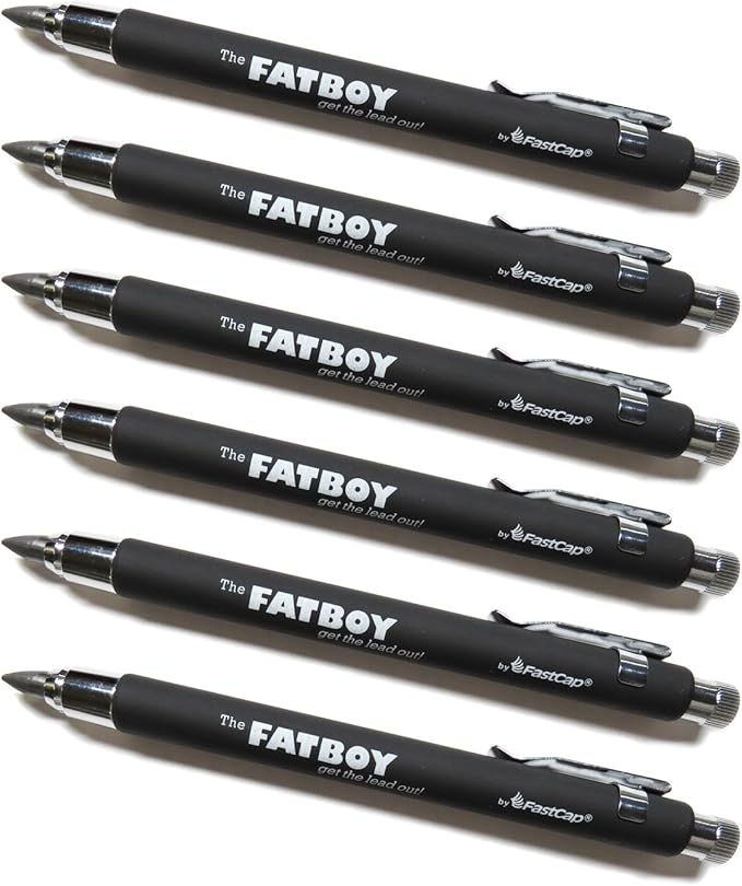 FastCap Fatboy Mechanical Carpenter Pencil with Eraser &amp Clip - Perfect for Architecture Supplies and Construction Tools for Home Improvement - 5.5 mm Lead 6-Pack - FASTC-6B