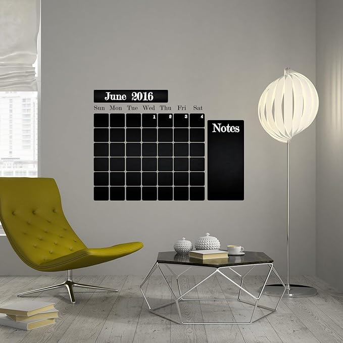Chalkboard Wall Planner Blackboard Kitchen Sticker - Black Board Weekly Calendar Chalk Decal Monthly Week Day Meal Memo Menu Daily Organiser 110 x 83