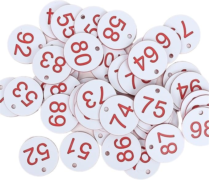 Round Plastic Engraved Number Discs Key Tags Pack of 100 Multicolor 3.5cm Diameter Numbers 1-100