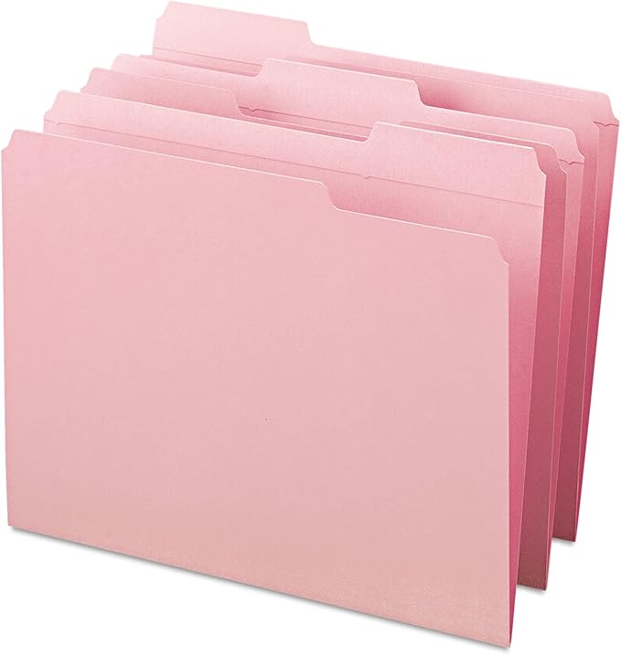File Folders 1/3 Cut Reinforced Top Tab Letter Pink 100/Box