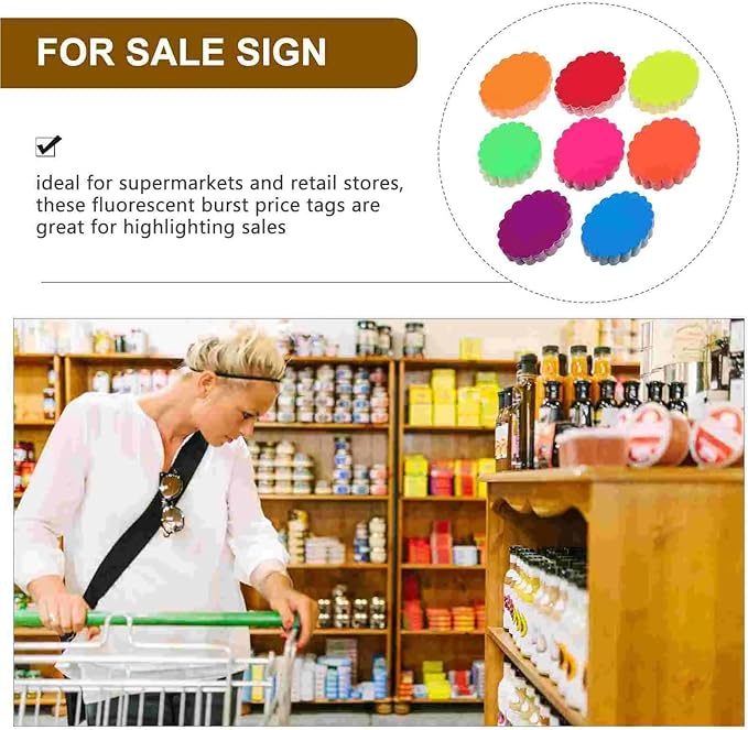 Inventory Labels 1200-Pack Fluorescent Burst Price Tags Reusable Blank Signs for Retail &amp Supermarket Sales