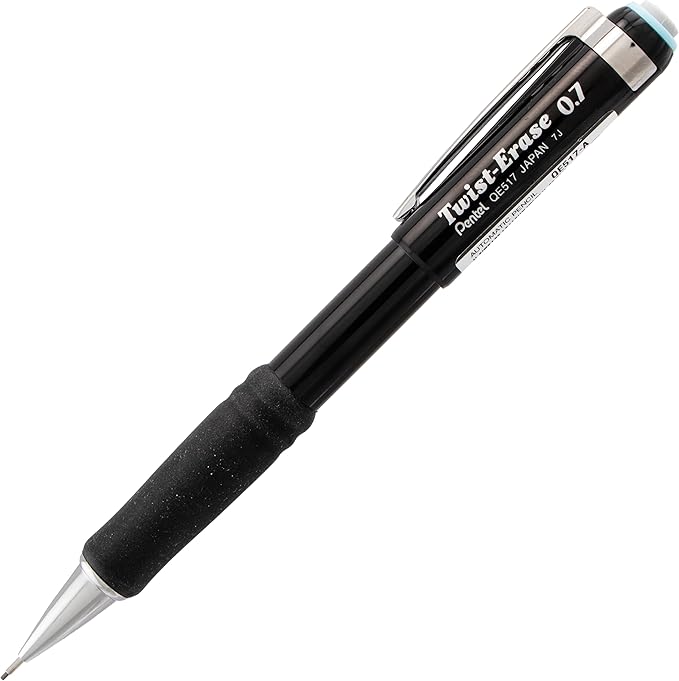 Pentel Twist-Erase III Mechanical Pencil (0.5mm) Fine Line Black Barrel Pack of 8 (QE515BP4A)