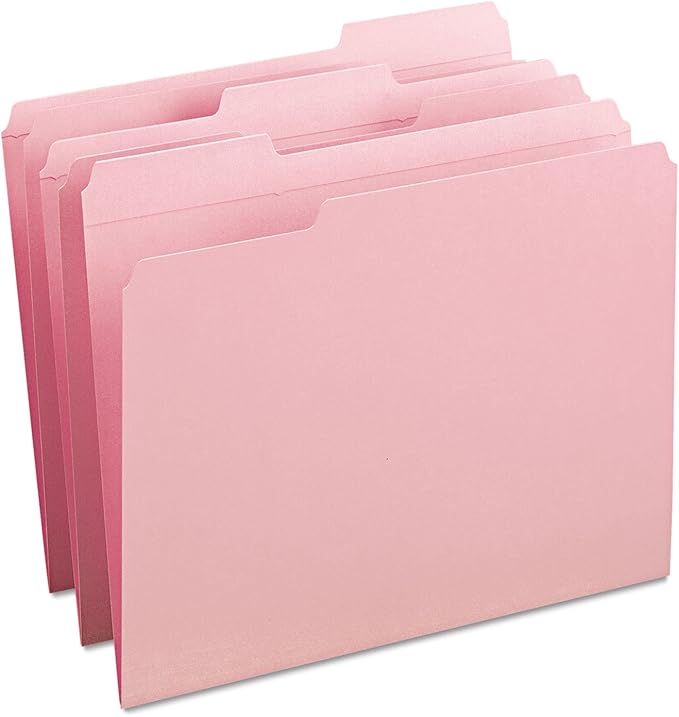 File Folders 1/3 Cut Reinforced Top Tab Letter Pink 100/Box