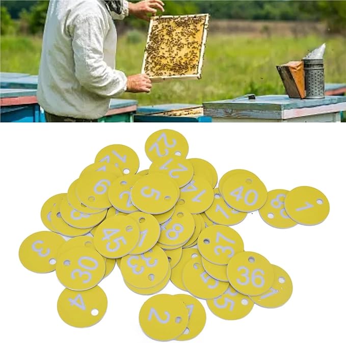 Round Plastic Engraved Number Discs Key Tags 1-100 Pack of 100 White and Yellow